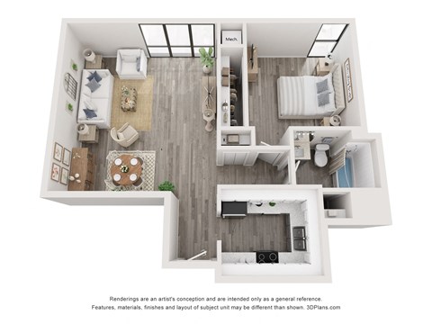 Floor plan for 1 bed, 1 bath, 780 sqft